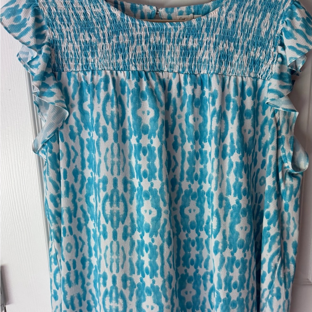 Blue and White Smocked Yoke Women's Top